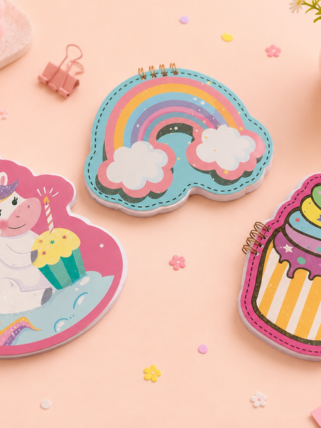 Cute Cartoon Shape Spiral Notebook for Kids | Unicorn, Rainbow & Cupcake Mini Notepad | Kawaii Pocket Diary for School & Gift