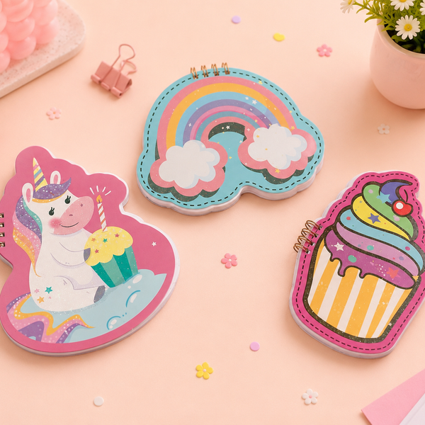 Cute Cartoon Shape Spiral Notebook for Kids | Unicorn, Rainbow & Cupcake Mini Notepad | Kawaii Pocket Diary for School & Gift