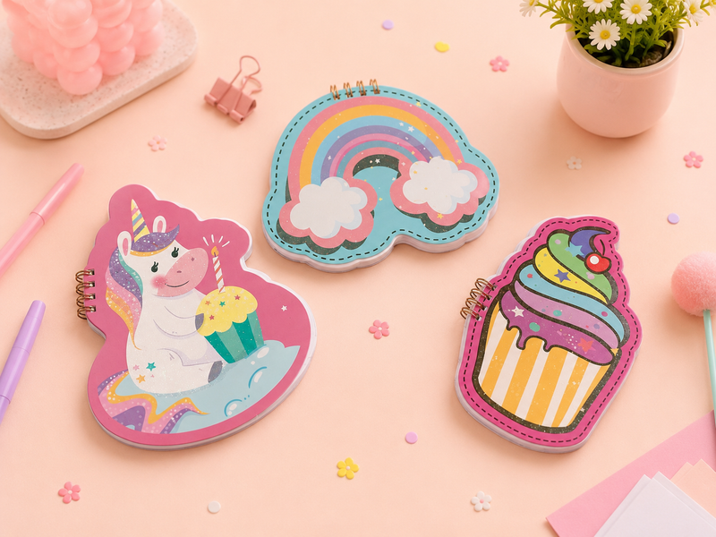 Cute Cartoon Shape Spiral Notebook for Kids | Unicorn, Rainbow & Cupcake Mini Notepad | Kawaii Pocket Diary for School & Gift