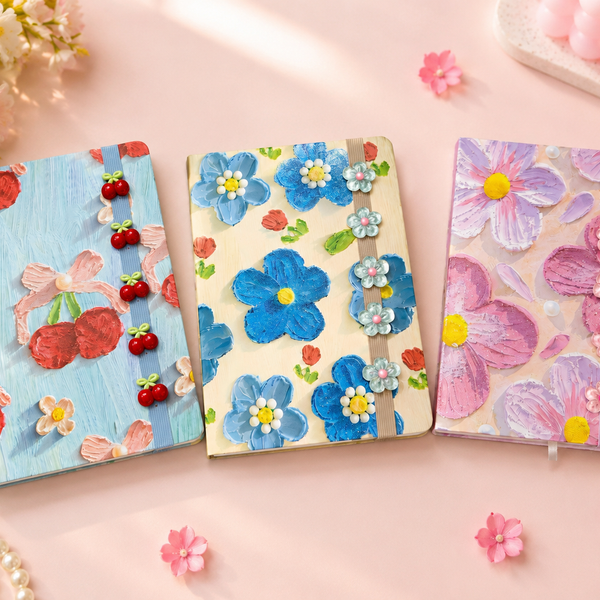 3D Floral Diary Notebook with Elastic Band | Premium A5 Journal | Cute Pastel Gift Notebook for Girls, Students & Office