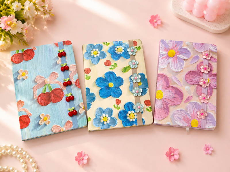 3D Floral Diary Notebook with Elastic Band | Premium A5 Journal | Cute Pastel Gift Notebook for Girls, Students & Office