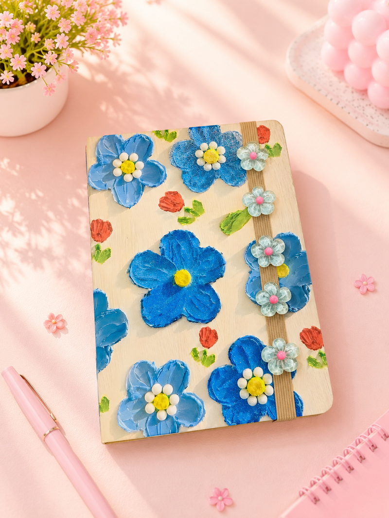 3D Floral Diary Notebook with Elastic Band | Premium A5 Journal | Cute Pastel Gift Notebook for Girls, Students & Office