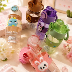 Cute Cartoon Kids Water Bottle 580ml | Leakproof Flip Lid Sipper Bottle with Straw & Carry Strap | BPA Free School Water Bottle