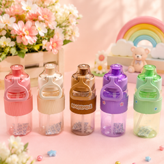 Cute Cartoon Kids Water Bottle 580ml | Leakproof Flip Lid Sipper Bottle with Straw & Carry Strap | BPA Free School Water Bottle