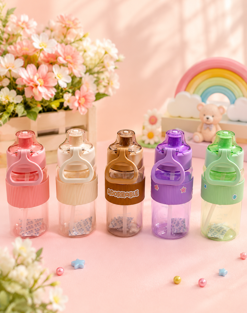 Cute Cartoon Kids Water Bottle 580ml | Leakproof Flip Lid Sipper Bottle with Straw & Carry Strap | BPA Free School Water Bottle