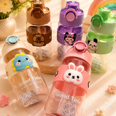Cute Cartoon Kids Water Bottle 580ml | Leakproof Flip Lid Sipper Bottle with Straw & Carry Strap | BPA Free School Water Bottle