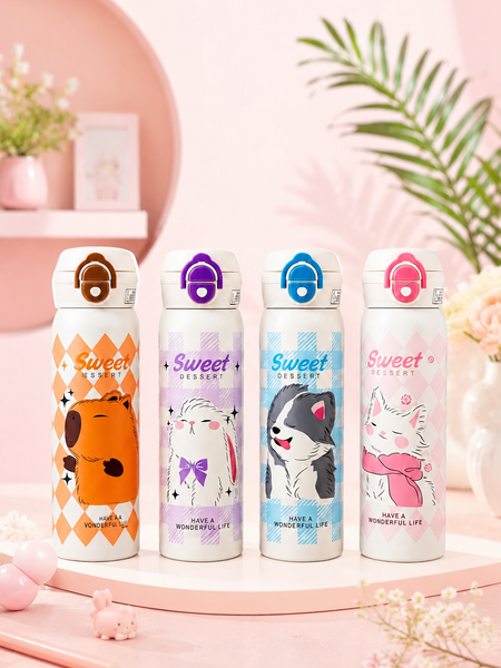 Cute Cartoon Animal Stainless Steel Insulated Water Bottle for Kids | Leakproof School Bottle | Hot & Cold Flask