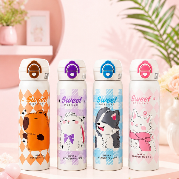 Cute Cartoon Animal Stainless Steel Insulated Water Bottle for Kids | Leakproof School Bottle | Hot & Cold Flask