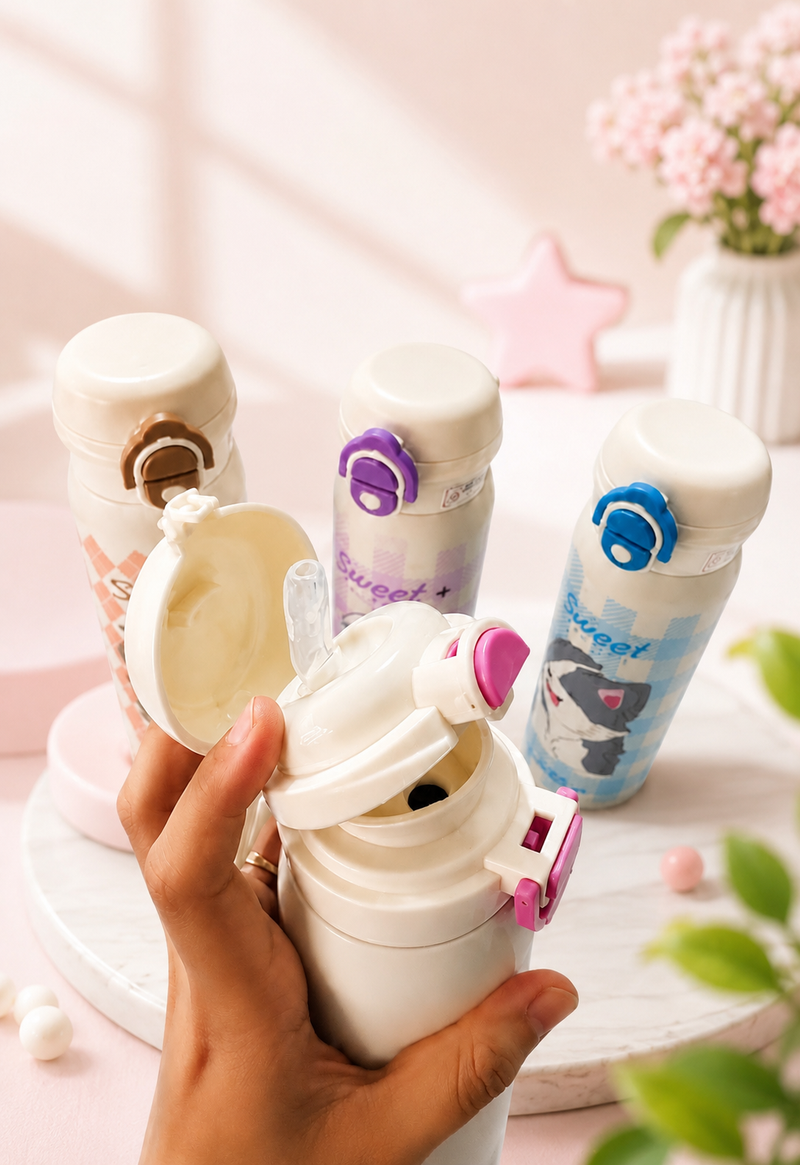 Cute Cartoon Animal Stainless Steel Insulated Water Bottle for Kids | Leakproof School Bottle | Hot & Cold Flask