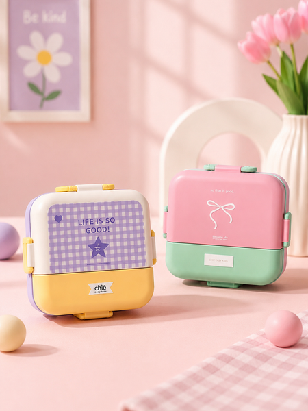 Pastel Vibes Kids Lunch Box | Leakproof Bento Lunch Box for School