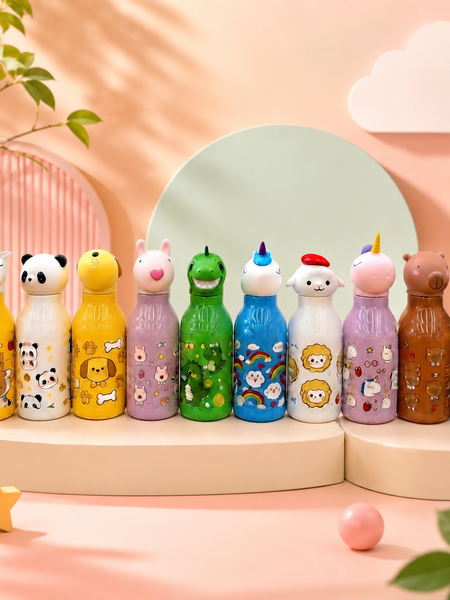 Cute Panda Stainless Steel Water Bottle with 3D Panda Cap | Leakproof Kids Bottle | 500ml