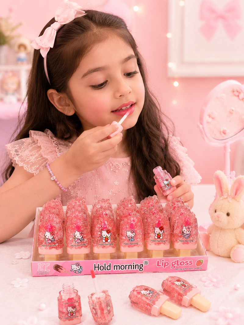 Cute Cartoon Ice Cream Lip Gloss for Kids | Glitter Moisturizing Lip Gloss | Kawaii Makeup Toy | Birthday Return Gift