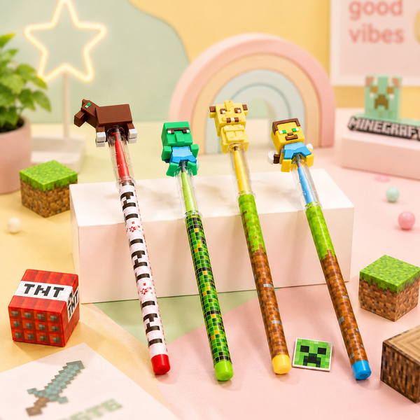 Minecraft Theme Cartoon Pencil for Kids | 3D Character HB Wooden Pencils | Cute School Stationery