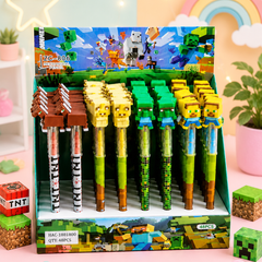 Minecraft Theme Cartoon Pencil for Kids | 3D Character HB Wooden Pencils | Cute School Stationery