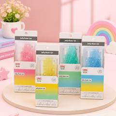 Pastel Jelly Geometry Ruler Set 4 Pcs | 15cm Transparent Scale, Protractor & Triangle Rulers for School Students