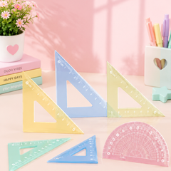 Pastel Jelly Geometry Ruler Set 4 Pcs | 15cm Transparent Scale, Protractor & Triangle Rulers for School Students