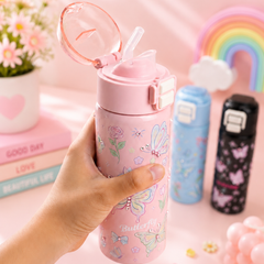 Butterfly Print Stainless Steel Insulated Water Bottle for Kids | Leakproof Vacuum Flask (500ml)