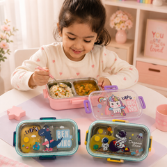 3 Compartment Stainless Steel Kids Lunch Box with Spoon – Leakproof Bento Tiffin Box