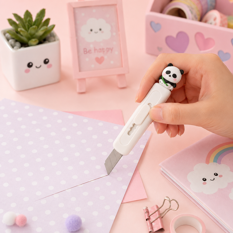 Kawaii-Q Panda Mini Cutter – Precision Craft Paper Cutter | Portable Safety Utility Knife