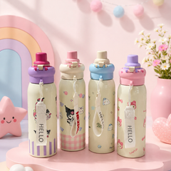 Cute Cartoon Kids Stainless Steel Water Bottle with One-Touch Flip Lid