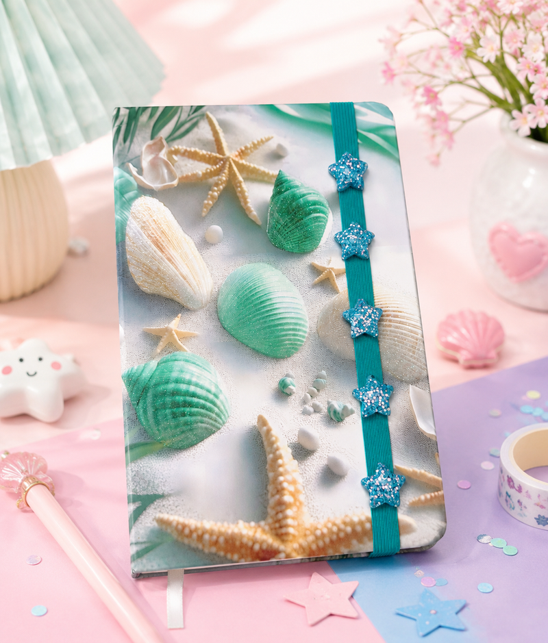 Cute Ocean Theme A5 Diary Notebook with Elastic Band | Hardcover Journal for School, Office & Personal Writing