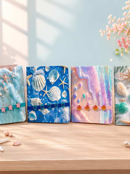 Cute Ocean Theme A5 Diary Notebook with Elastic Band | Hardcover Journal for School, Office & Personal Writing