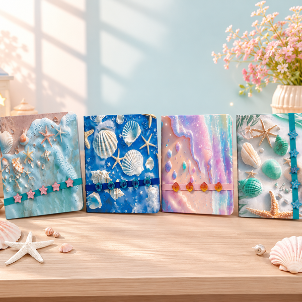 Cute Ocean Theme A5 Diary Notebook with Elastic Band | Hardcover Journal for School, Office & Personal Writing