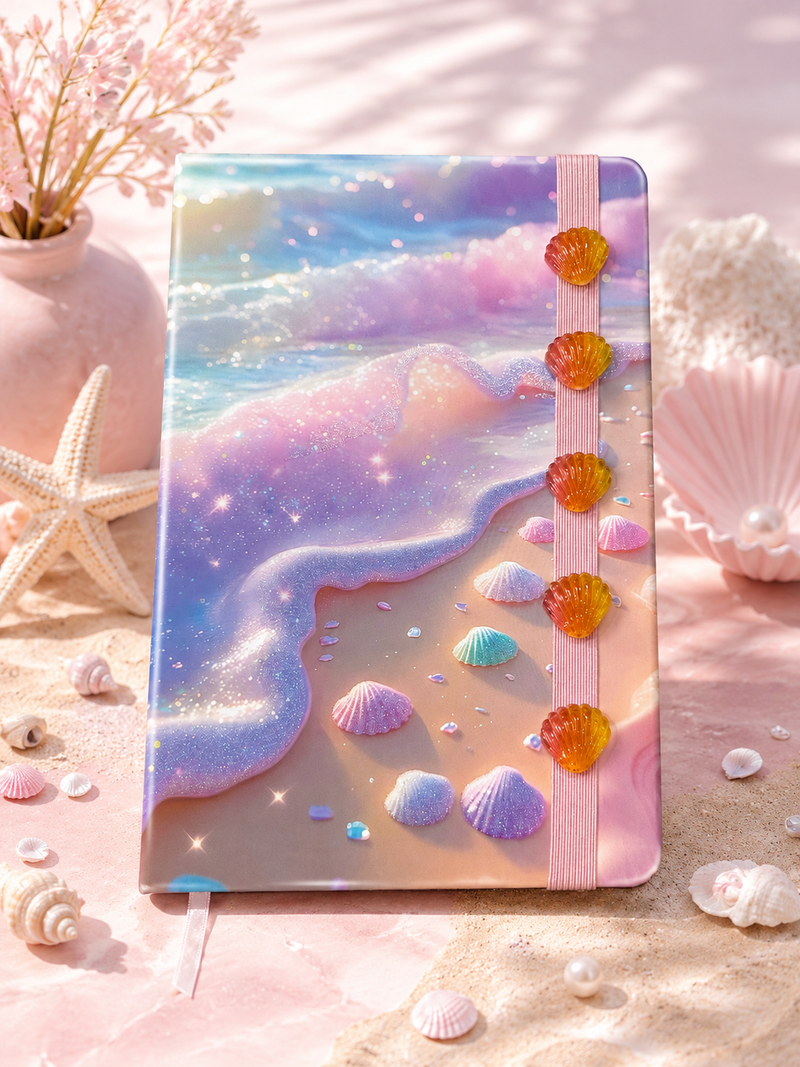 Cute Ocean Theme A5 Diary Notebook with Elastic Band | Hardcover Journal for School, Office & Personal Writing