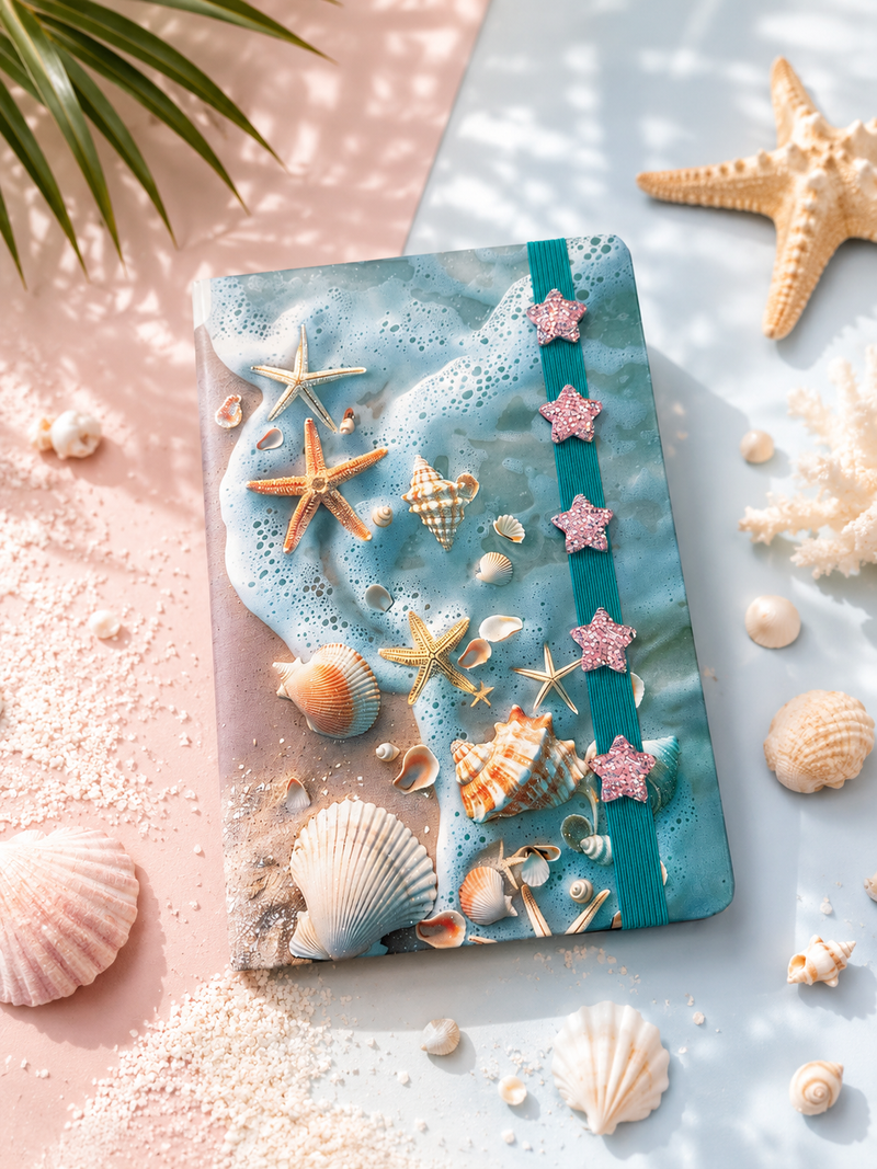 Cute Ocean Theme A5 Diary Notebook with Elastic Band | Hardcover Journal for School, Office & Personal Writing