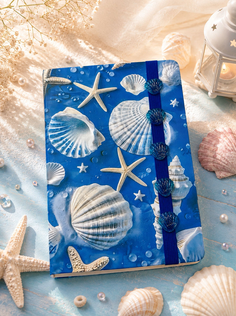 Cute Ocean Theme A5 Diary Notebook with Elastic Band | Hardcover Journal for School, Office & Personal Writing