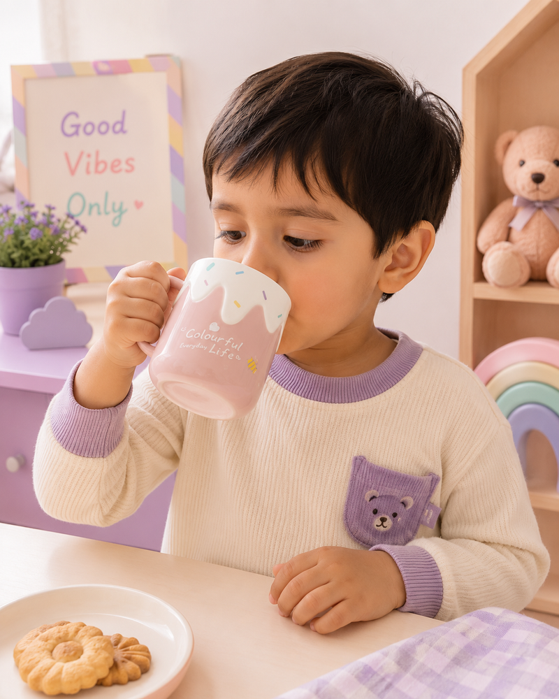Cute Colourful Everyday Life Ceramic Coffee Mug | Pastel Ice Cream Design Tea Cup | Kids & Adults | 350ml