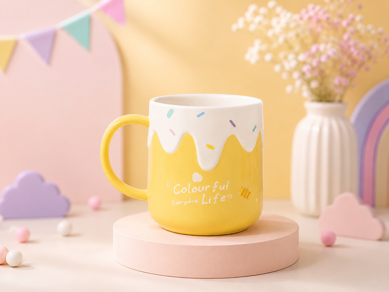 Cute Colourful Everyday Life Ceramic Coffee Mug | Pastel Ice Cream Design Tea Cup | Kids & Adults | 350ml