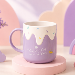 Cute Colourful Everyday Life Ceramic Coffee Mug | Pastel Ice Cream Design Tea Cup | Kids & Adults | 350ml