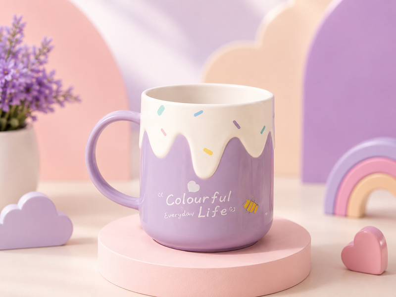 Cute Colourful Everyday Life Ceramic Coffee Mug | Pastel Ice Cream Design Tea Cup | Kids & Adults | 350ml
