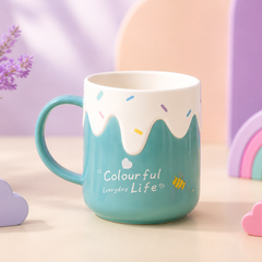 Cute Colourful Everyday Life Ceramic Coffee Mug | Pastel Ice Cream Design Tea Cup | Kids & Adults | 350ml