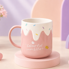 Cute Colourful Everyday Life Ceramic Coffee Mug | Pastel Ice Cream Design Tea Cup | Kids & Adults | 350ml