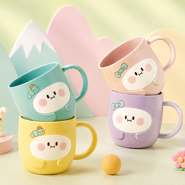 Cute Cartoon Ceramic Coffee Mug for Kids | Kawaii Pastel Tea & Milk Mug | Cute Breakfast Cup | Gift for Boys & Girls