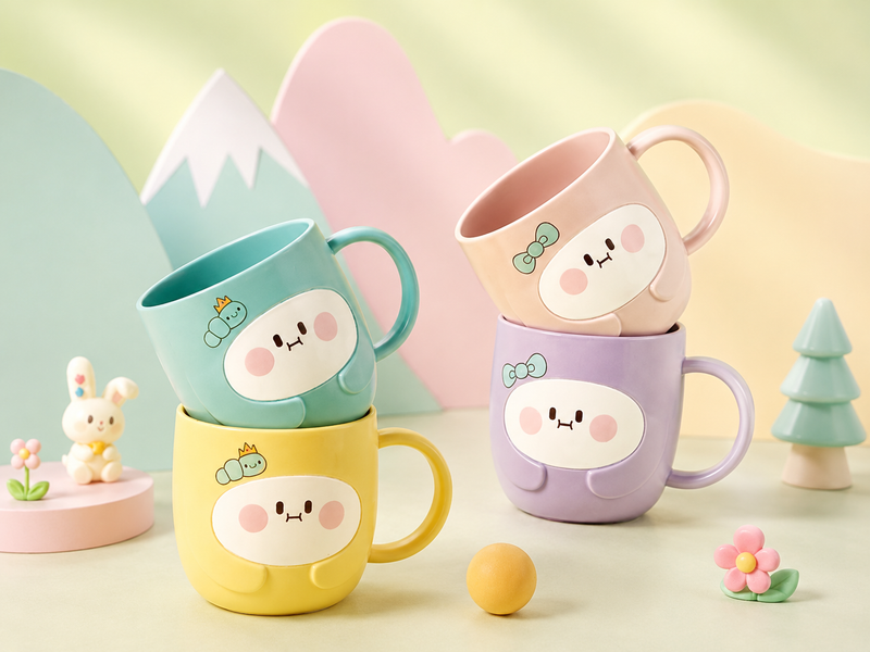 Cute Cartoon Ceramic Coffee Mug for Kids | Kawaii Pastel Tea & Milk Mug | Cute Breakfast Cup | Gift for Boys & Girls