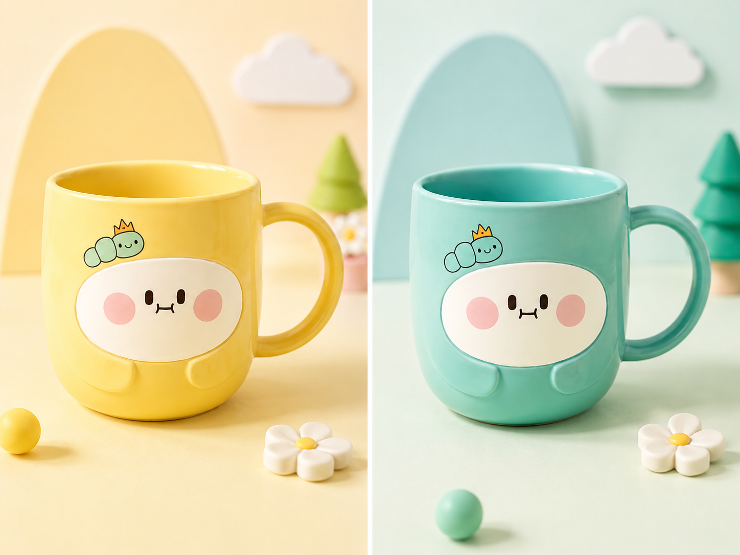 Cute Cartoon Ceramic Coffee Mug for Kids | Kawaii Pastel Tea & Milk Mug | Cute Breakfast Cup | Gift for Boys & Girls