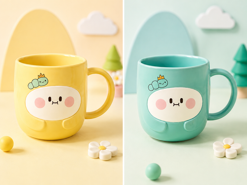 Cute Cartoon Ceramic Coffee Mug for Kids | Kawaii Pastel Tea & Milk Mug | Cute Breakfast Cup | Gift for Boys & Girls