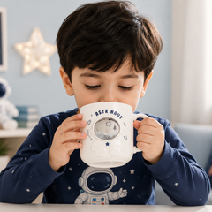 Cute Astronaut Space Theme Ceramic Mug for Kids | 3D Galaxy Coffee, Milk & Hot Chocolate Cup | Blue & White