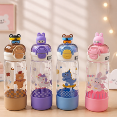 Cute Cartoon Kids Water Bottle with Straw | Leakproof BPA-Free School Sipper Bottle | 500ml Portable Water Bottle for Boys & Girls