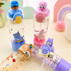 Cute Cartoon Kids Water Bottle with Straw | Leakproof BPA-Free School Sipper Bottle | 500ml Portable Water Bottle for Boys & Girls