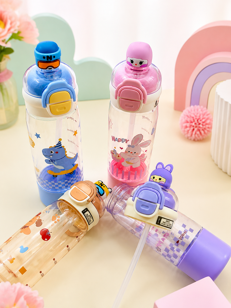 Cute Cartoon Kids Water Bottle with Straw | Leakproof BPA-Free School Sipper Bottle | 500ml Portable Water Bottle for Boys & Girls