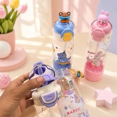 Cute Cartoon Kids Water Bottle with Straw | Leakproof BPA-Free School Sipper Bottle | 500ml Portable Water Bottle for Boys & Girls