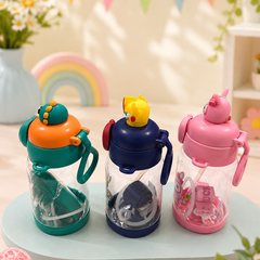Cute Cartoon Kids Water Bottle with Straw | Leakproof BPA-Free Sipper Bottle | 350ml School Water Bottle for Boys & Girls