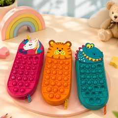 Cute Pop It Silicone Animal Pencil Pouch for Kids | Large Capacity Zipper Pencil Case | Cartoon School Stationery Organizer