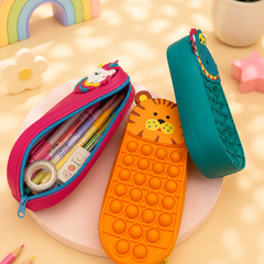 Cute Pop It Silicone Animal Pencil Pouch for Kids | Large Capacity Zipper Pencil Case | Cartoon School Stationery Organizer