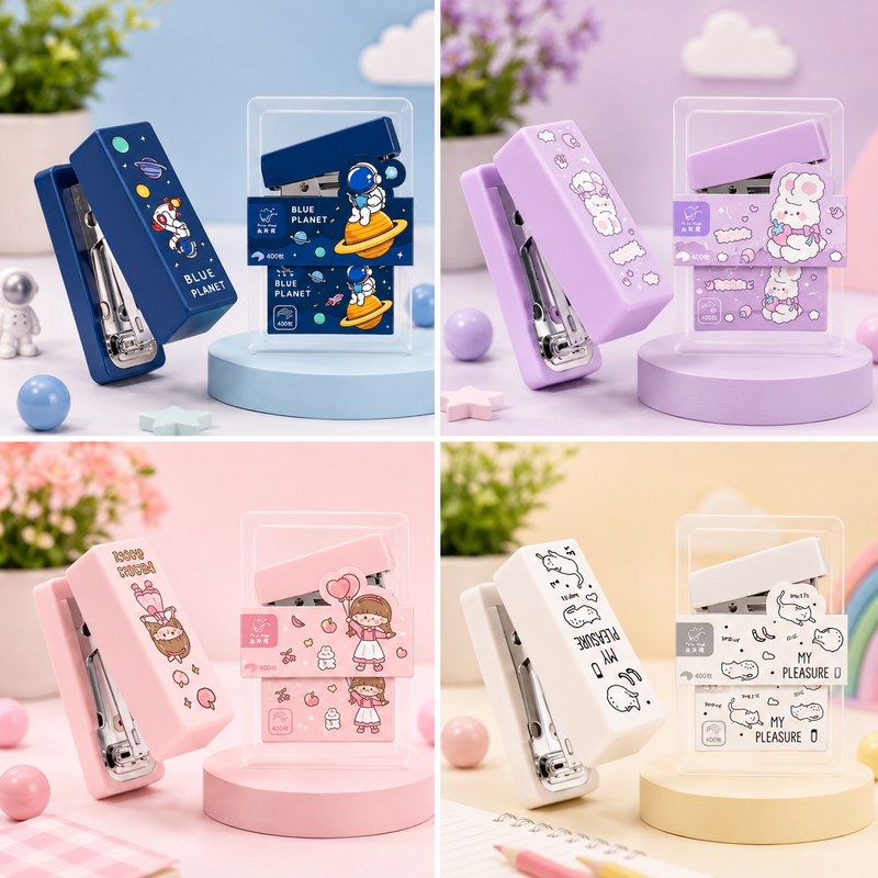 Cute Mini Cartoon Stapler with 400 Staples | Kawaii Portable Stapler for Kids, School & Office