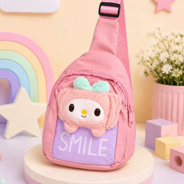 Cute Kids Cartoon Plush Chest Sling Bag | Adjustable Crossbody Shoulder Bag | Lightweight Mini Travel Bag for Boys & Girls